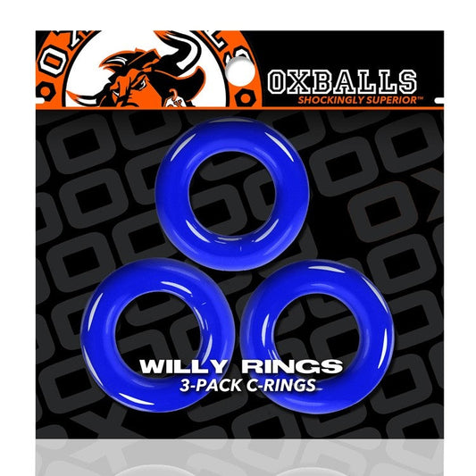 Oxballs Willy Ring 3-Pack Super-Stretch Cock Rings Black or Clear or Police Blue