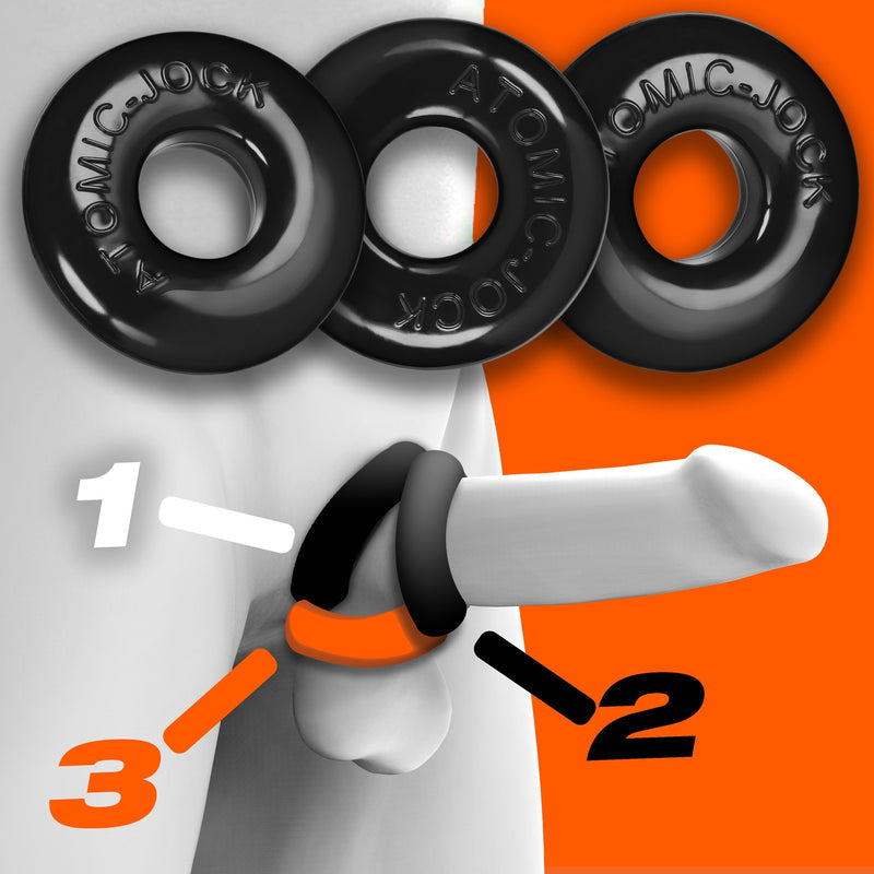 Oxballs Ringer 3-Pack Cock Ring - Night Edition, Black, Steel, Clear, Multi-Color OX-1324