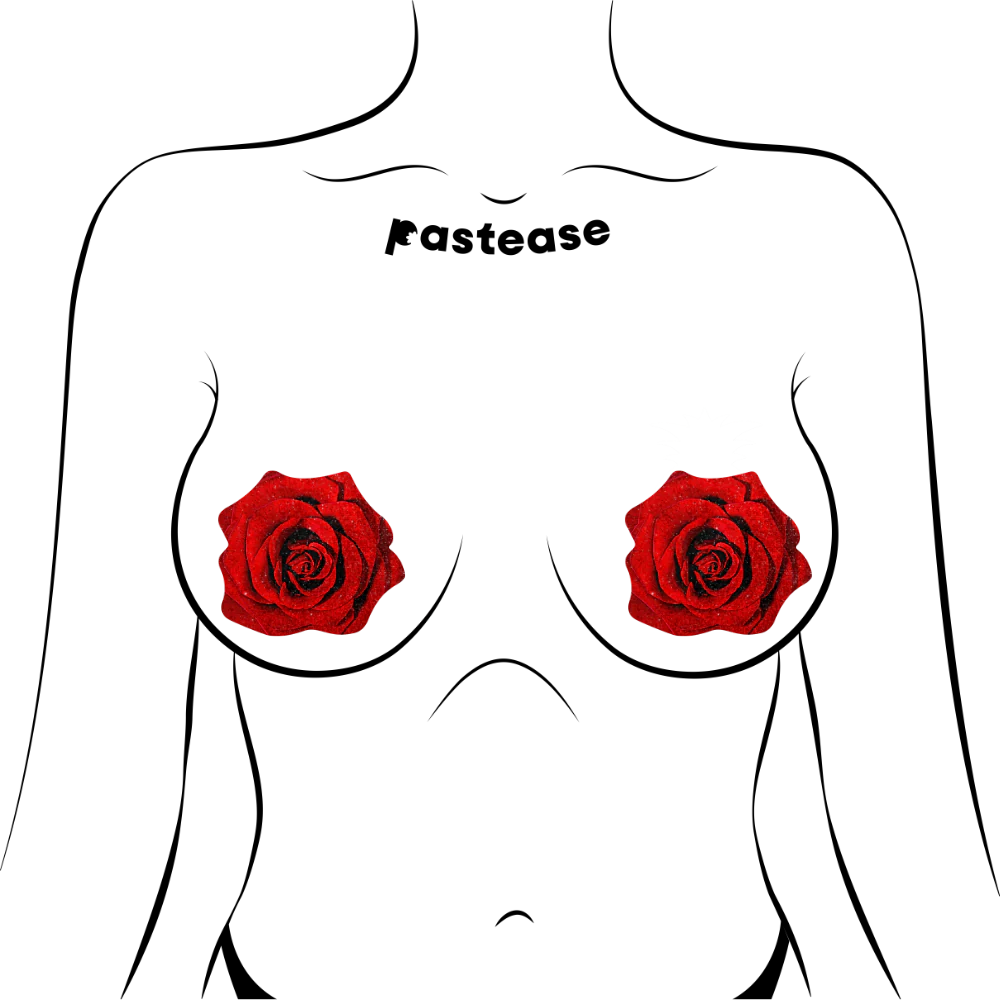 Pastease Premium Glitter Velvet Blooming Rose Pasties Red