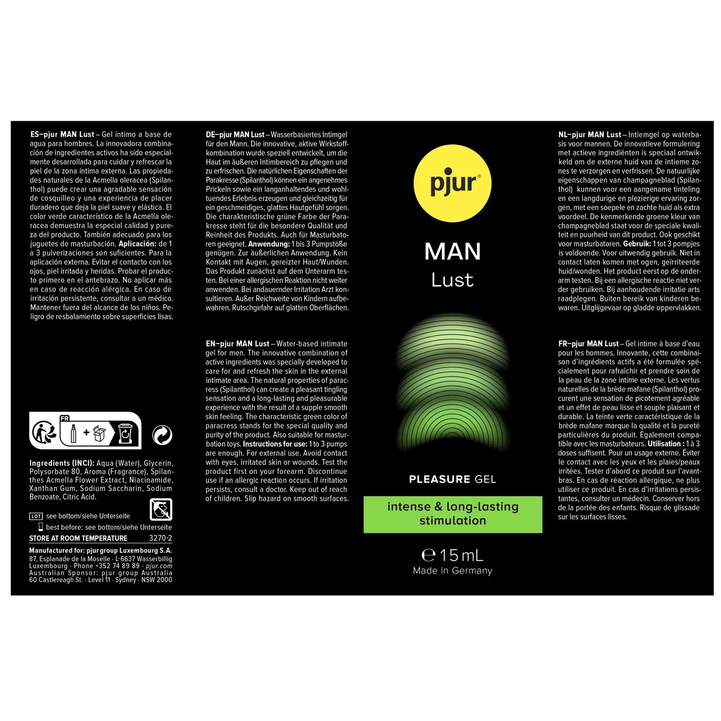 Pjur Man Lust Intense & Long-Lasting Stimulating Pleasure Gel 15 ML