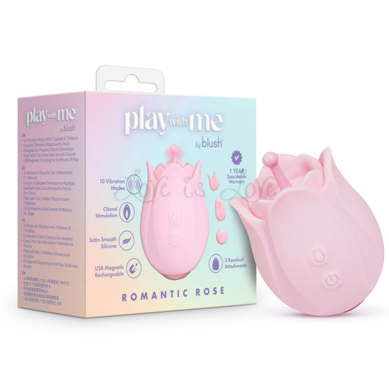 Play With Me Romantic Rose Vibrator With 3 Rosebud Attachments