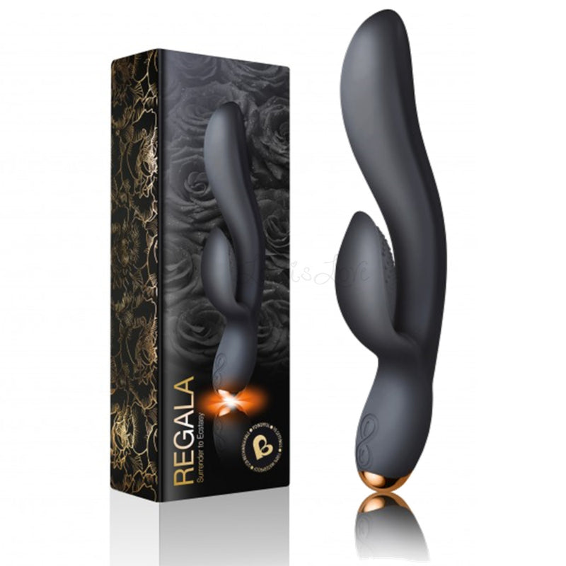 Rocks-Off 10 Speed Regala Rechargeable Silicone Rabbit Vibrator Black (Limited Period Sale)