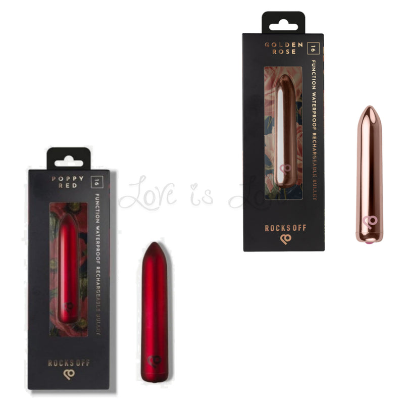 Rocks Off 90mm Rechargeable Bullet Vibrator Golden Rose or Poppy Red