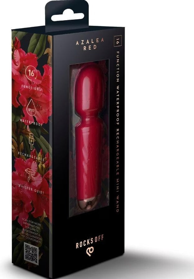 Rocks Off Rechargeable Mini Wand 16 Functions Azalea Red (Pocket Size & Travel Ready)
