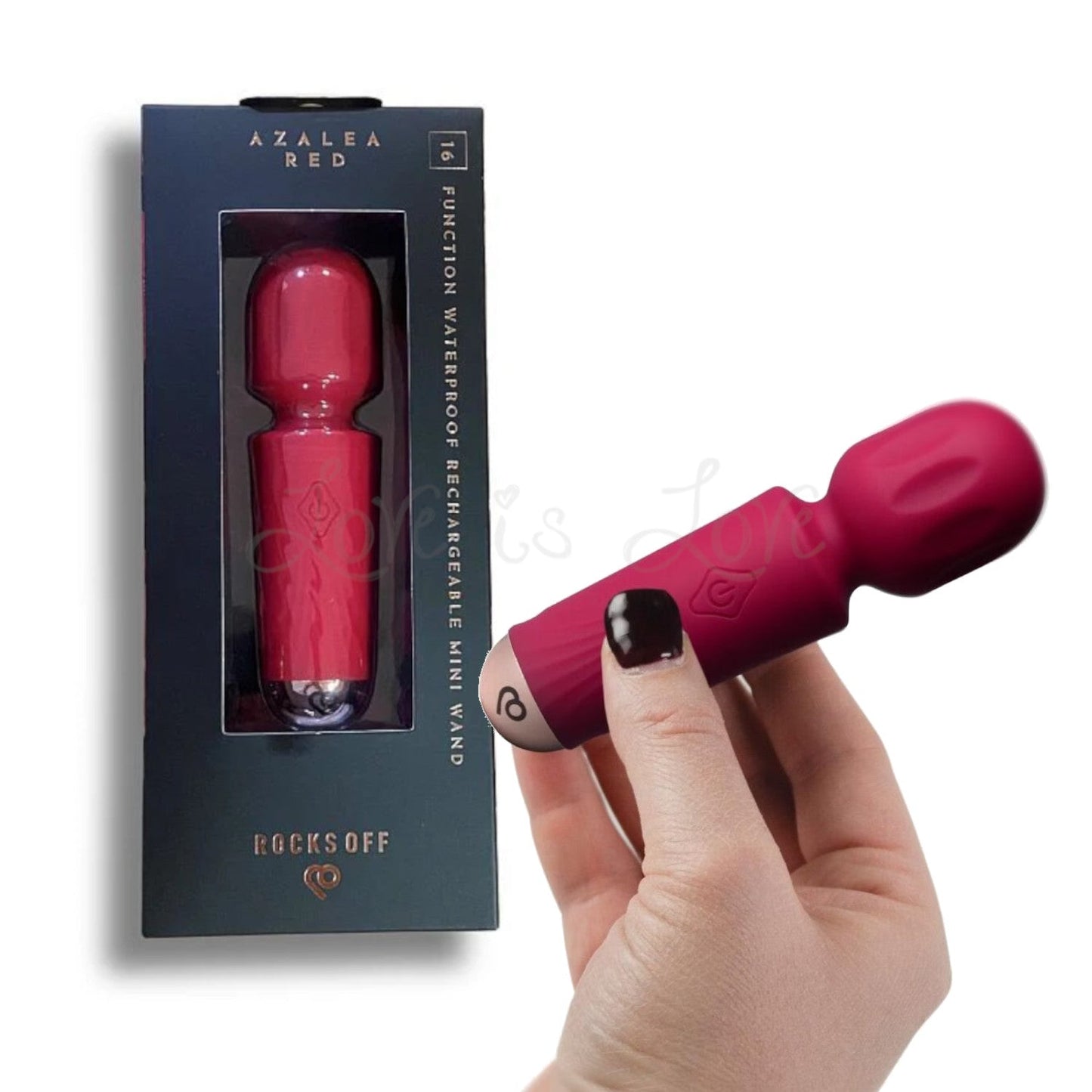 Rocks Off Rechargeable Mini Wand 16 Functions Azalea Red (Pocket Size & Travel Ready)