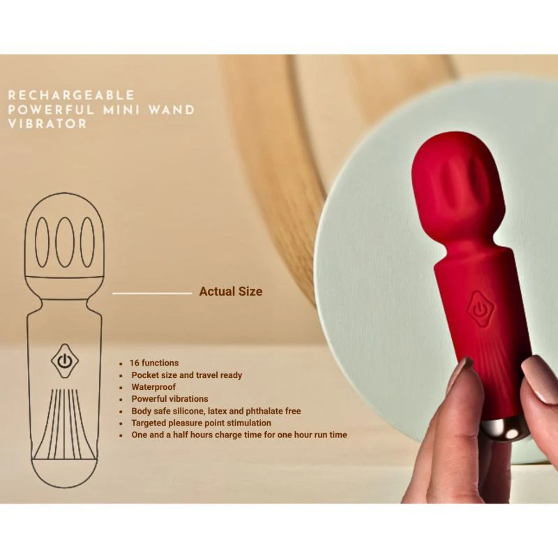Rocks Off Rechargeable Mini Wand 16 Functions Azalea Red (Pocket Size & Travel Ready)