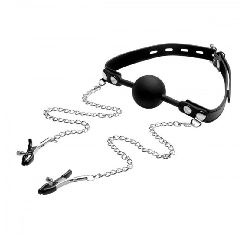 STRICT Silicone Ball Gag with Nipple Clamps