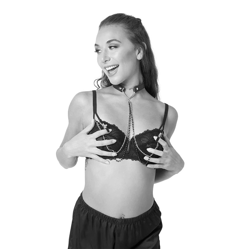 Sex & Mischief Amor Collar with Nipple Clamps Black
