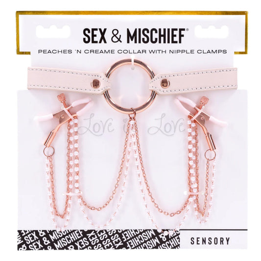 Sex & Mischief Peaches 'n CreaMe Collar with Nipple Clamps