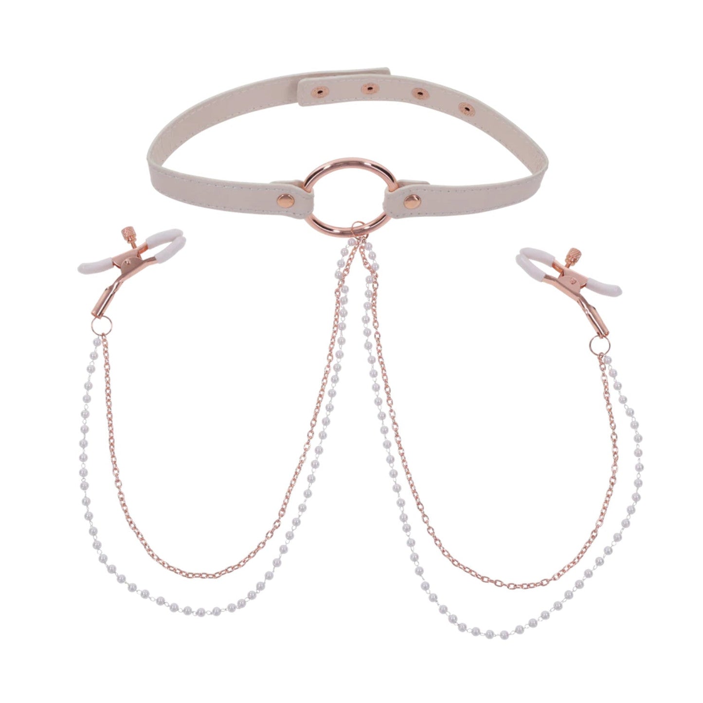 Sex & Mischief Peaches 'n CreaMe Collar with Nipple Clamps