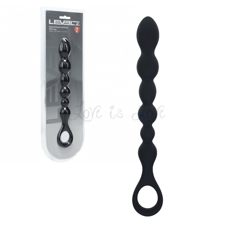 Shots LEVELZ Beaded Snake Silicone Anal Probe with Loop Black