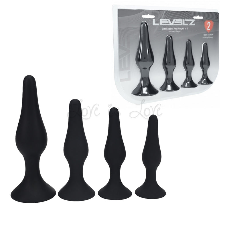 Shots LEVELZ Slim Silicone Anal Plug Set of 4 Black