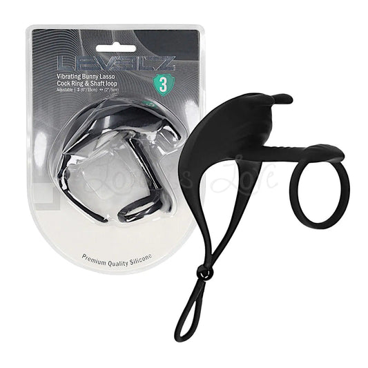 Shots LEVELZ Vibrating Bunny Lasso Cock Ring & Shaft Loop - Black