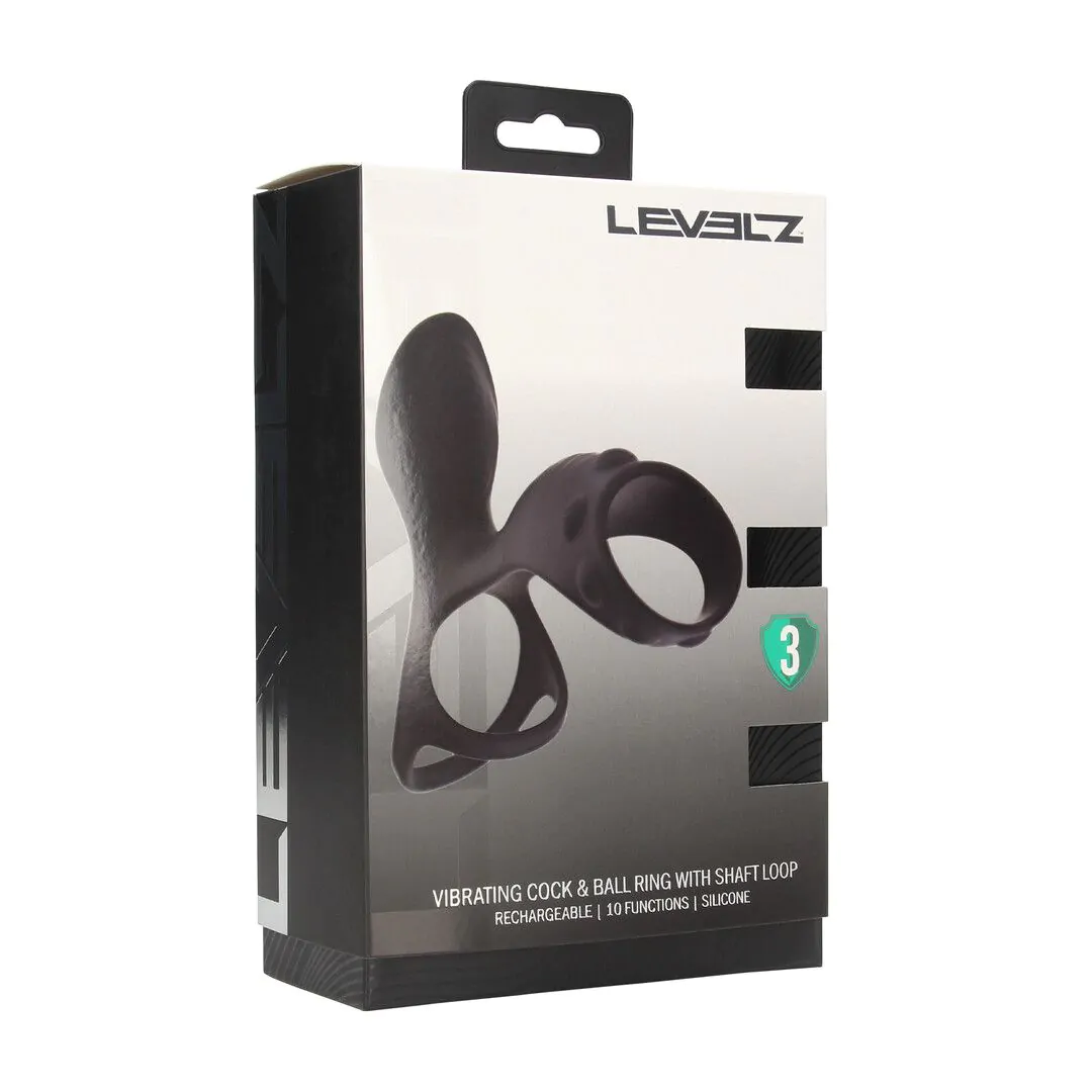 Shots LEVELZ Vibrating Silicone Cock and Ball Ring with Shaft Loop - Black