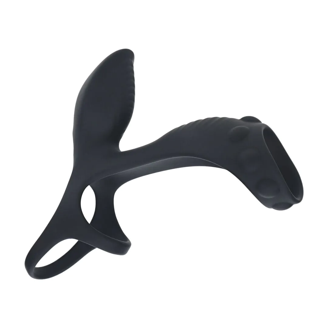 Shots LEVELZ Vibrating Silicone Cock and Ball Ring with Shaft Loop - Black