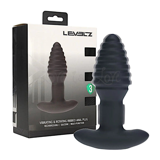 Shots LEVELZ Vibrating and Rotating Ribbed Silicone Anal Plug - Black