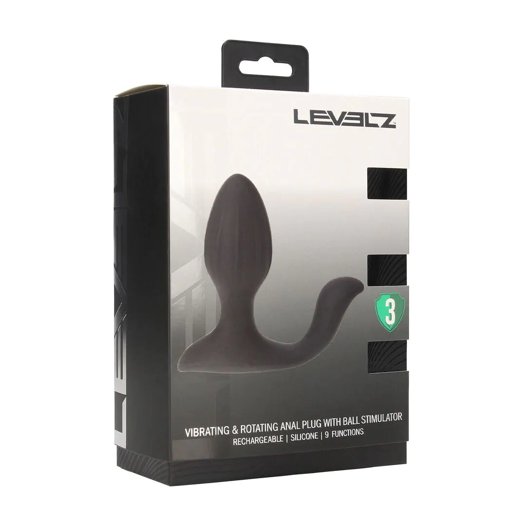 Shots LEVELZ Vibrating and Rotating Silicone Anal Plug with Ball Stimulator - Black