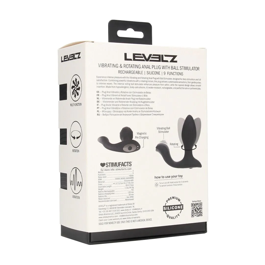 Shots LEVELZ Vibrating and Rotating Silicone Anal Plug with Ball Stimulator - Black