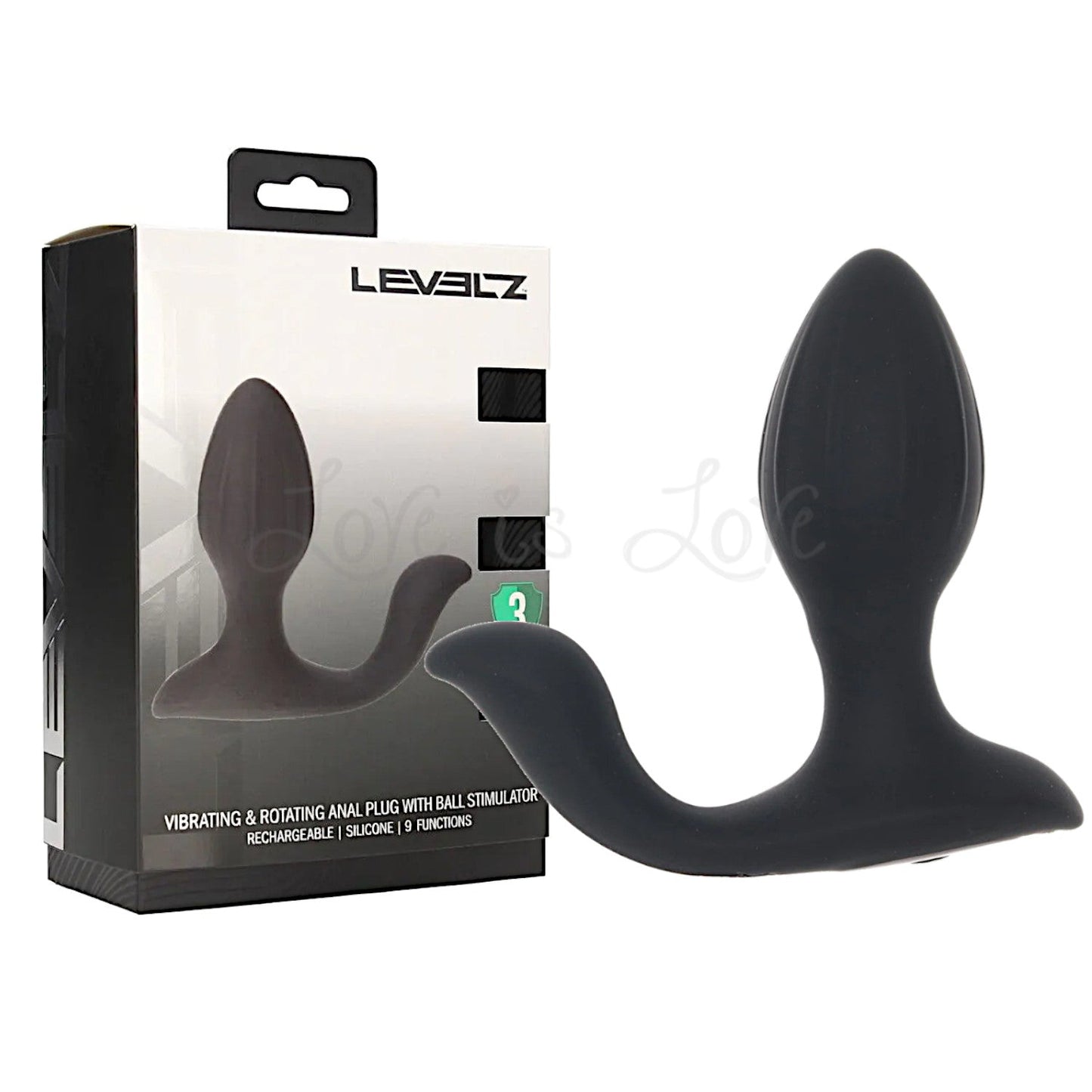 Shots LEVELZ Vibrating and Rotating Silicone Anal Plug with Ball Stimulator - Black