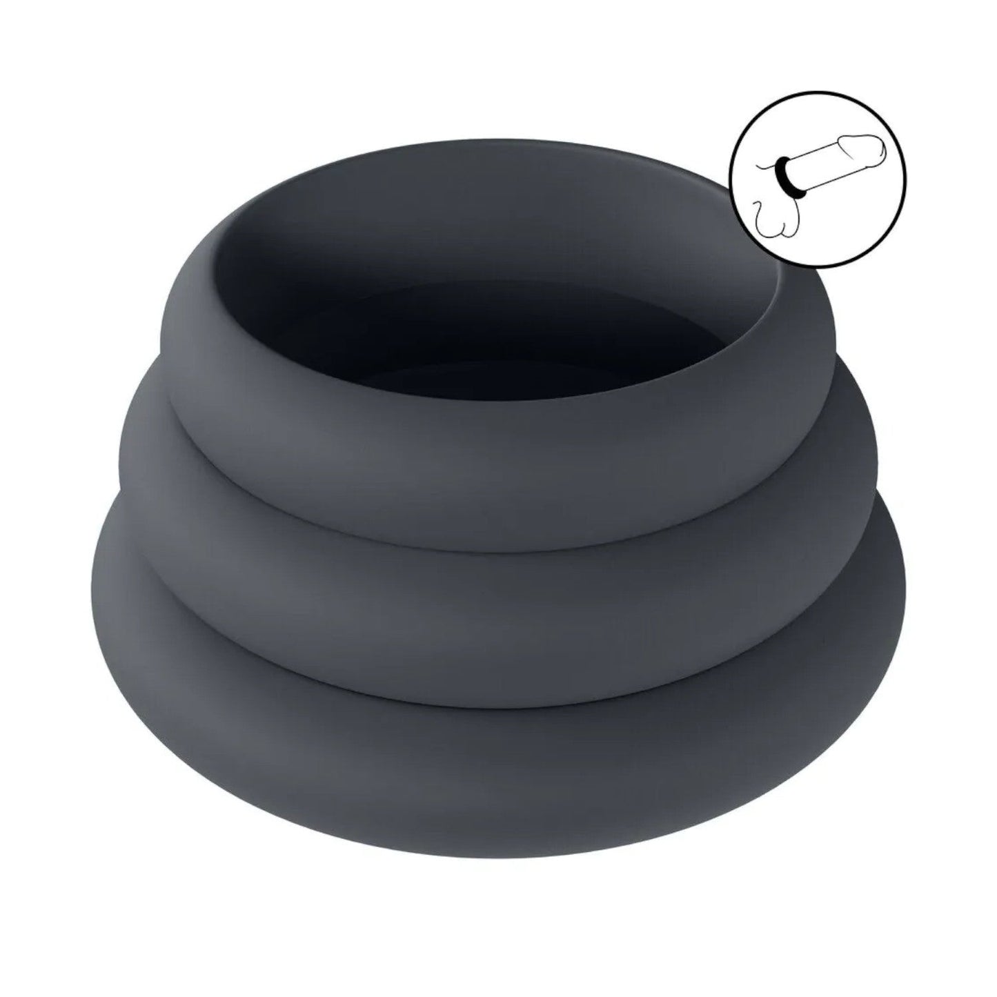 Shots LEVELZ Wide O Silicone Cockring Set of 3 S/M/L Black [Limited Time Offer]
