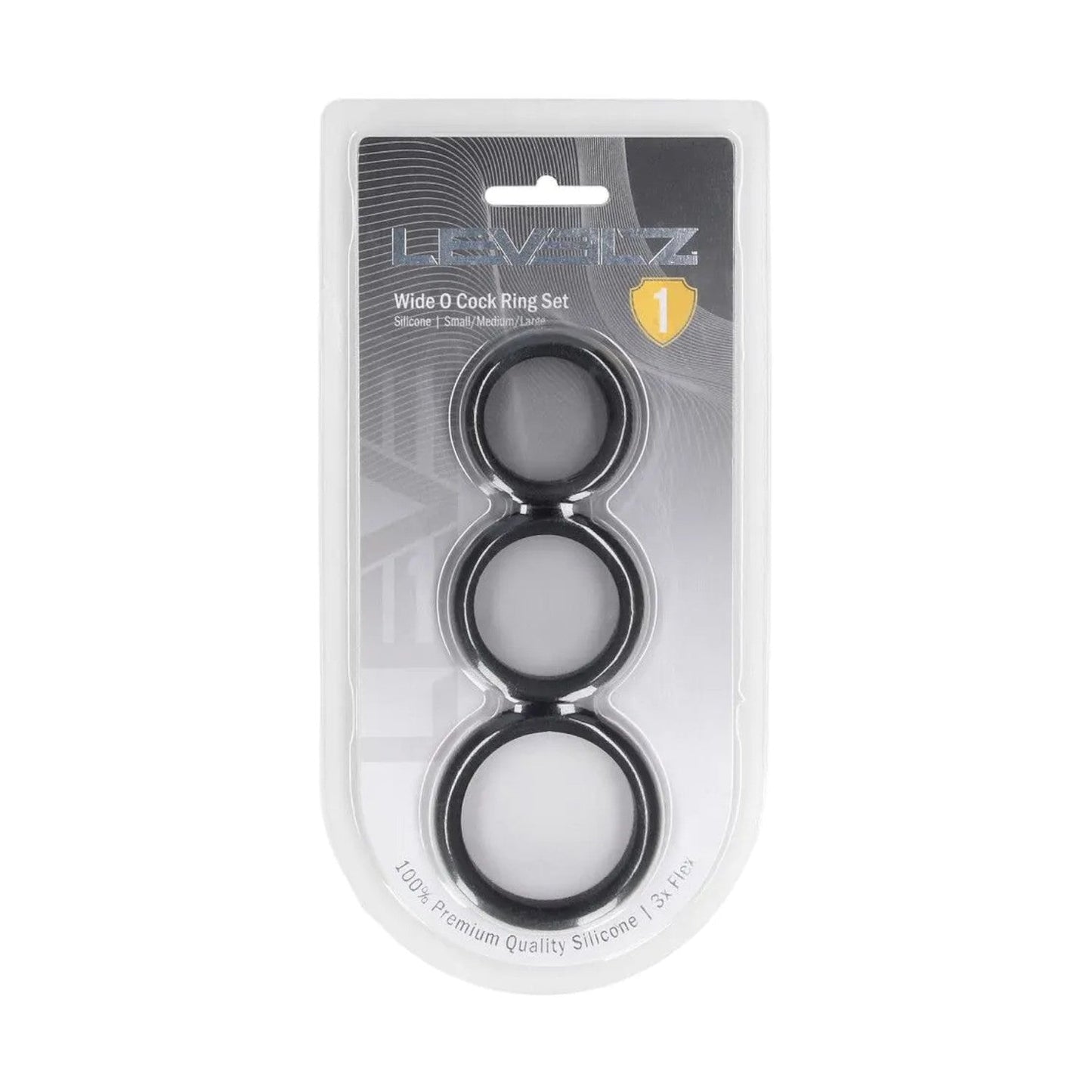 Shots LEVELZ Wide O Silicone Cockring Set of 3 S/M/L Black [Limited Time Offer]
