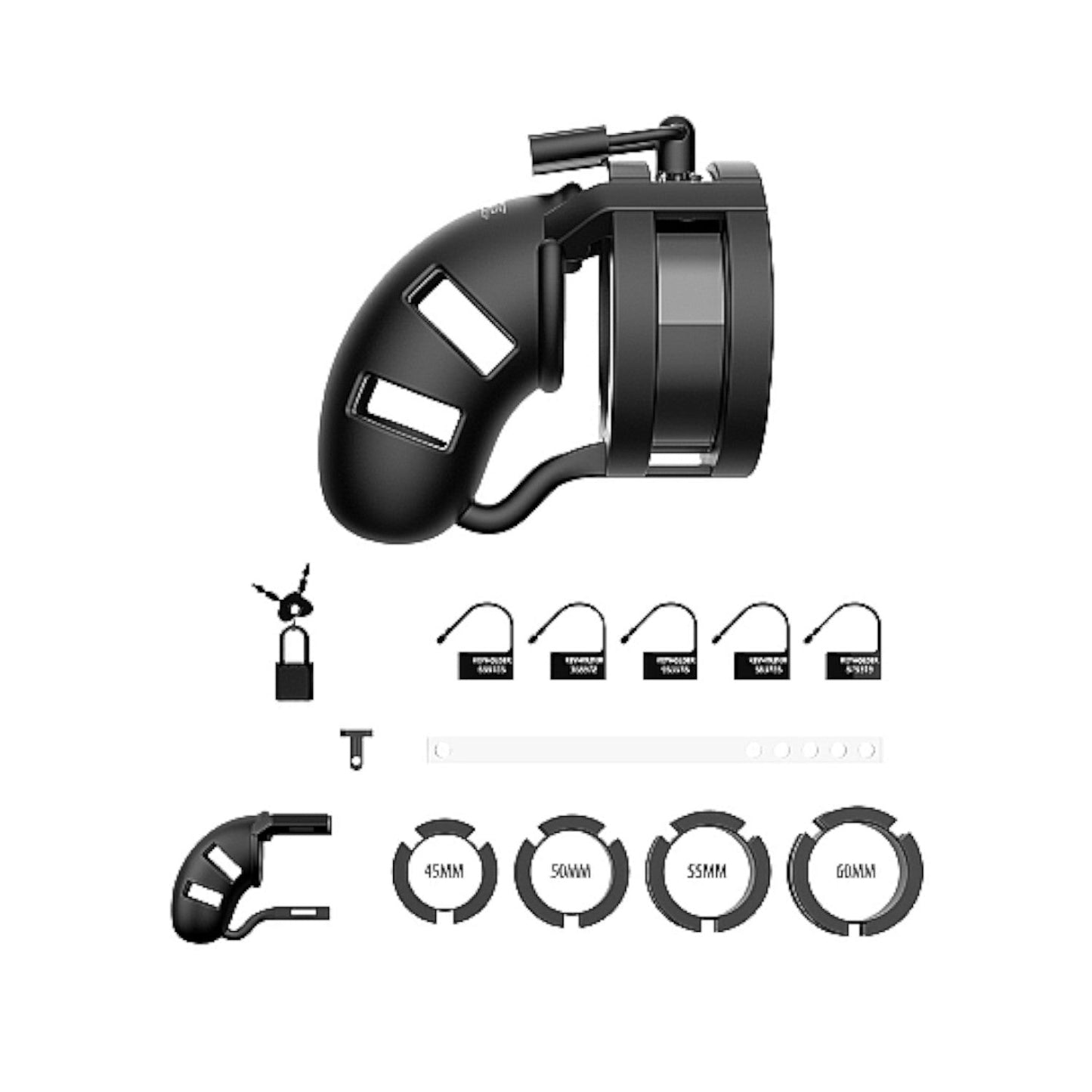 Shots Mancage Chastity Silicone Cage With Ball Splitter Model 18 Black (3.5 inches in length)