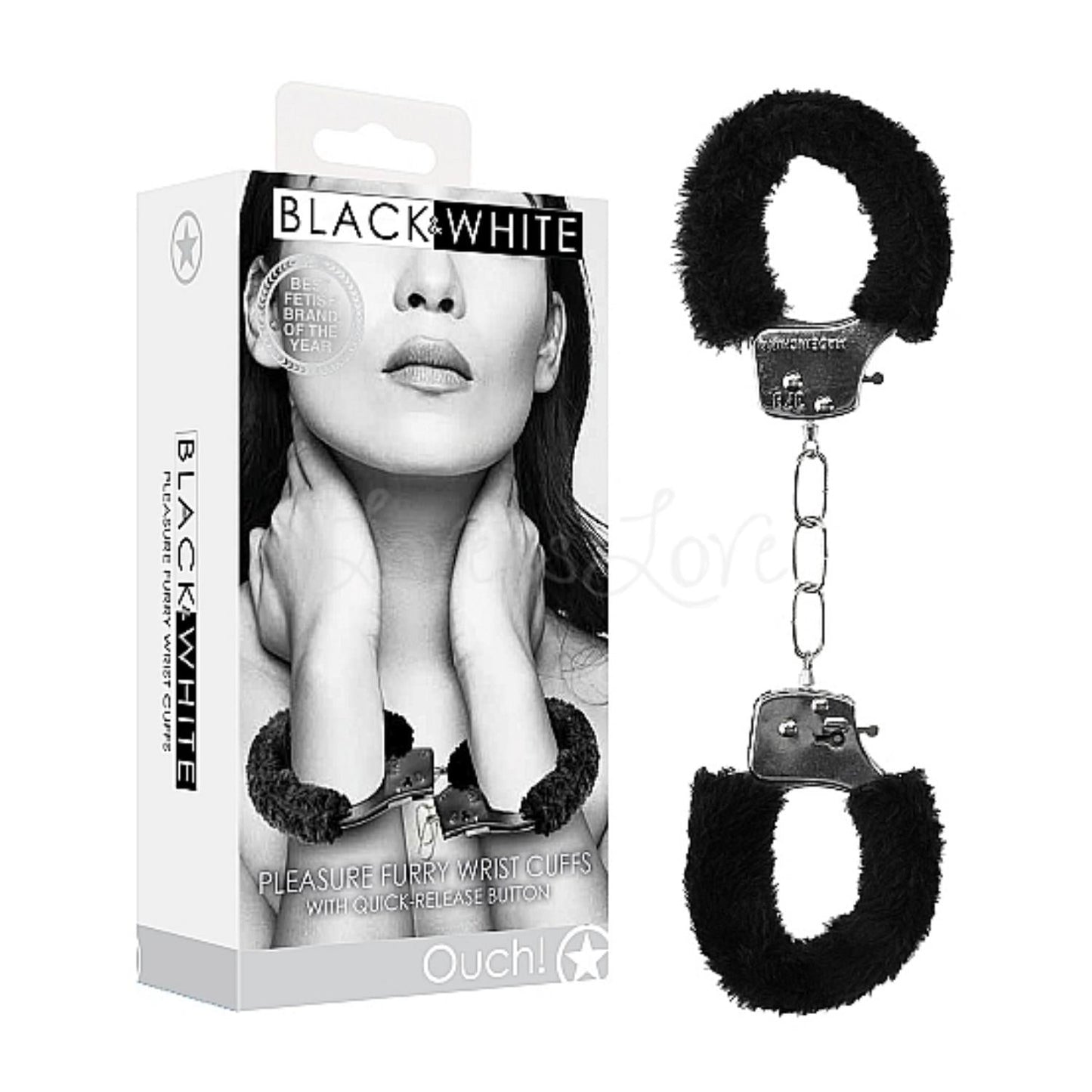 Shots Ouch Black & White Collection Beginner Furry Wrist Cuffs