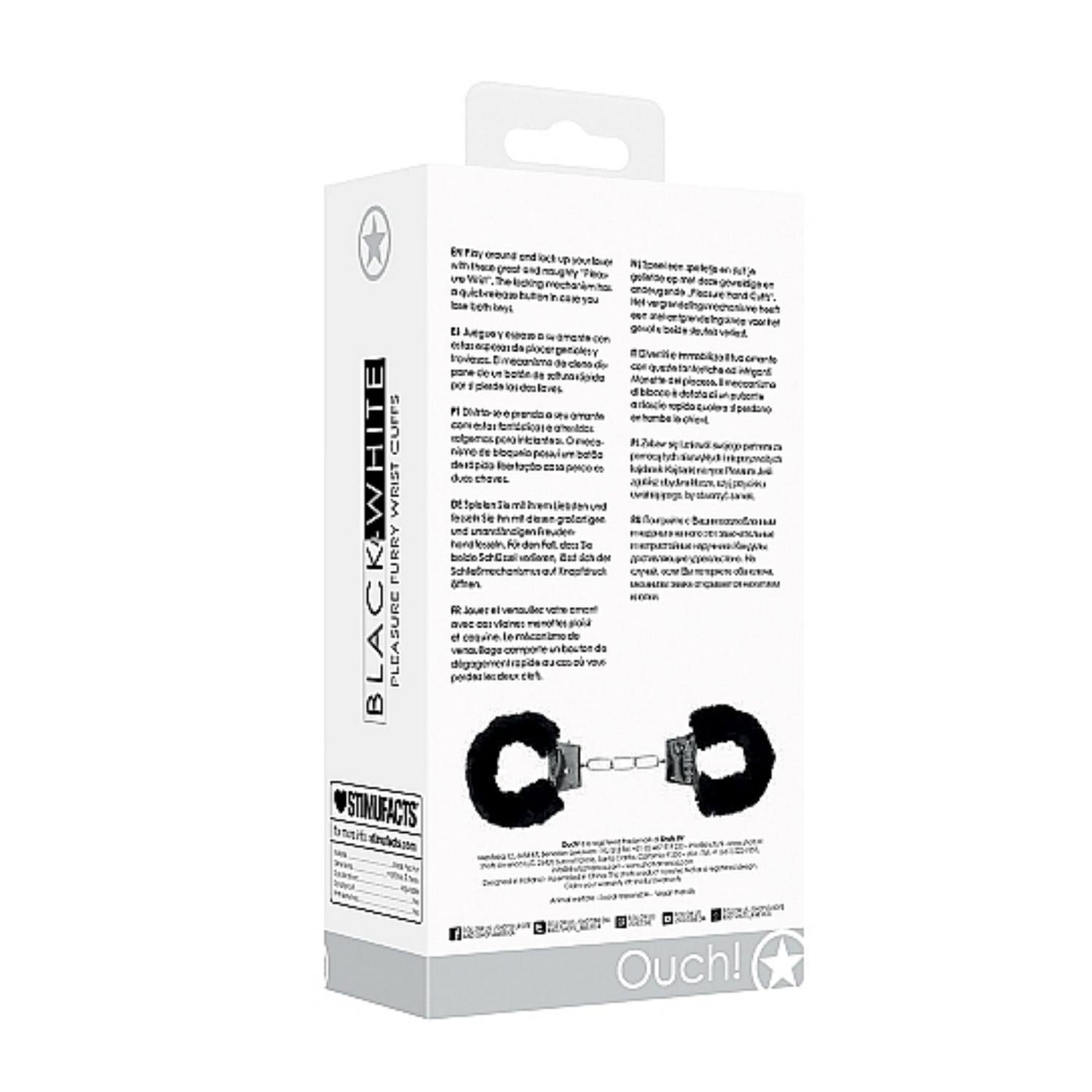 Shots Ouch Black & White Collection Beginner Furry Wrist Cuffs