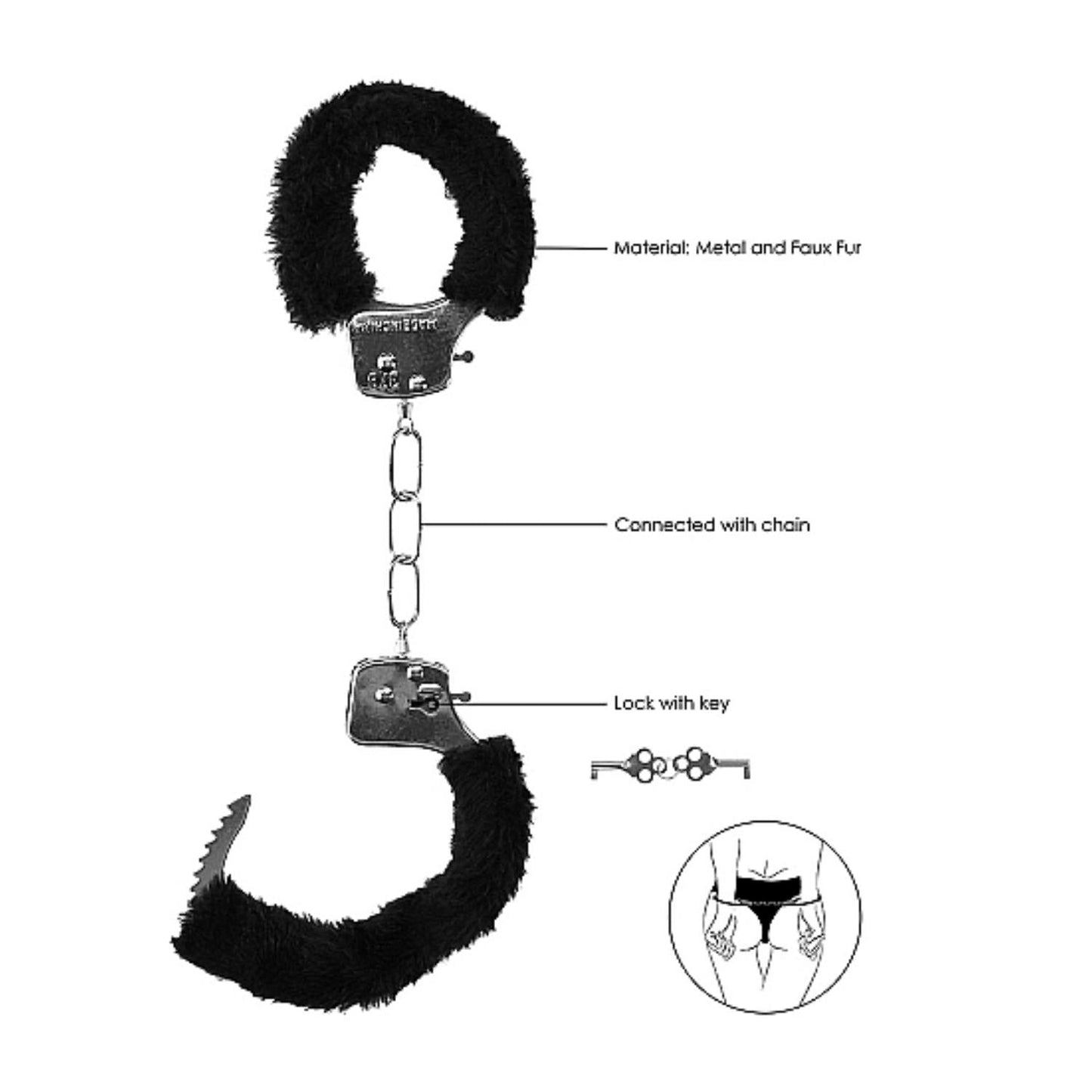 Shots Ouch Black & White Collection Beginner Furry Wrist Cuffs