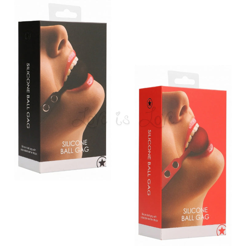 Shots Ouch! Silicone Ball Gag With Adjustable Quality Leather Straps Black or Red