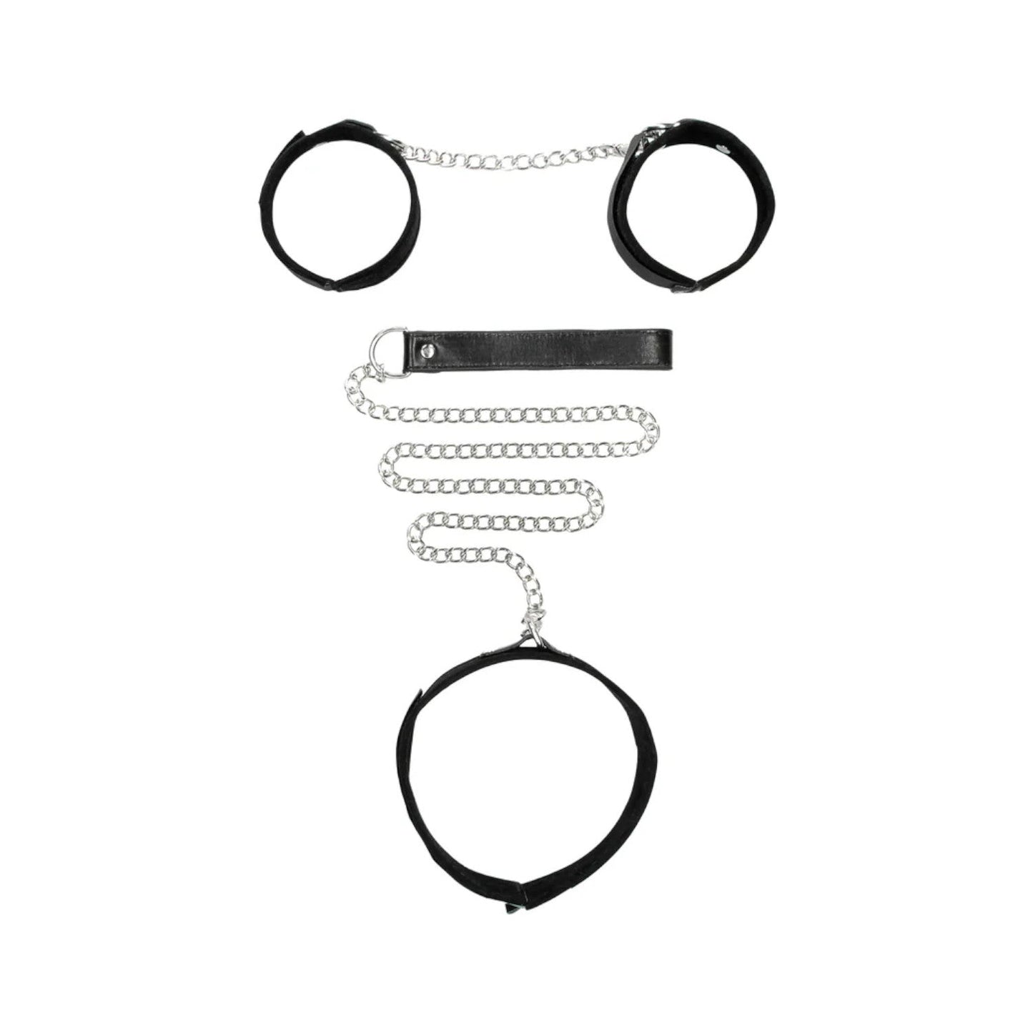 Shots Ouch! Black & White Adjustable Velcro Collar With Leash & Wrist Cuffs Black