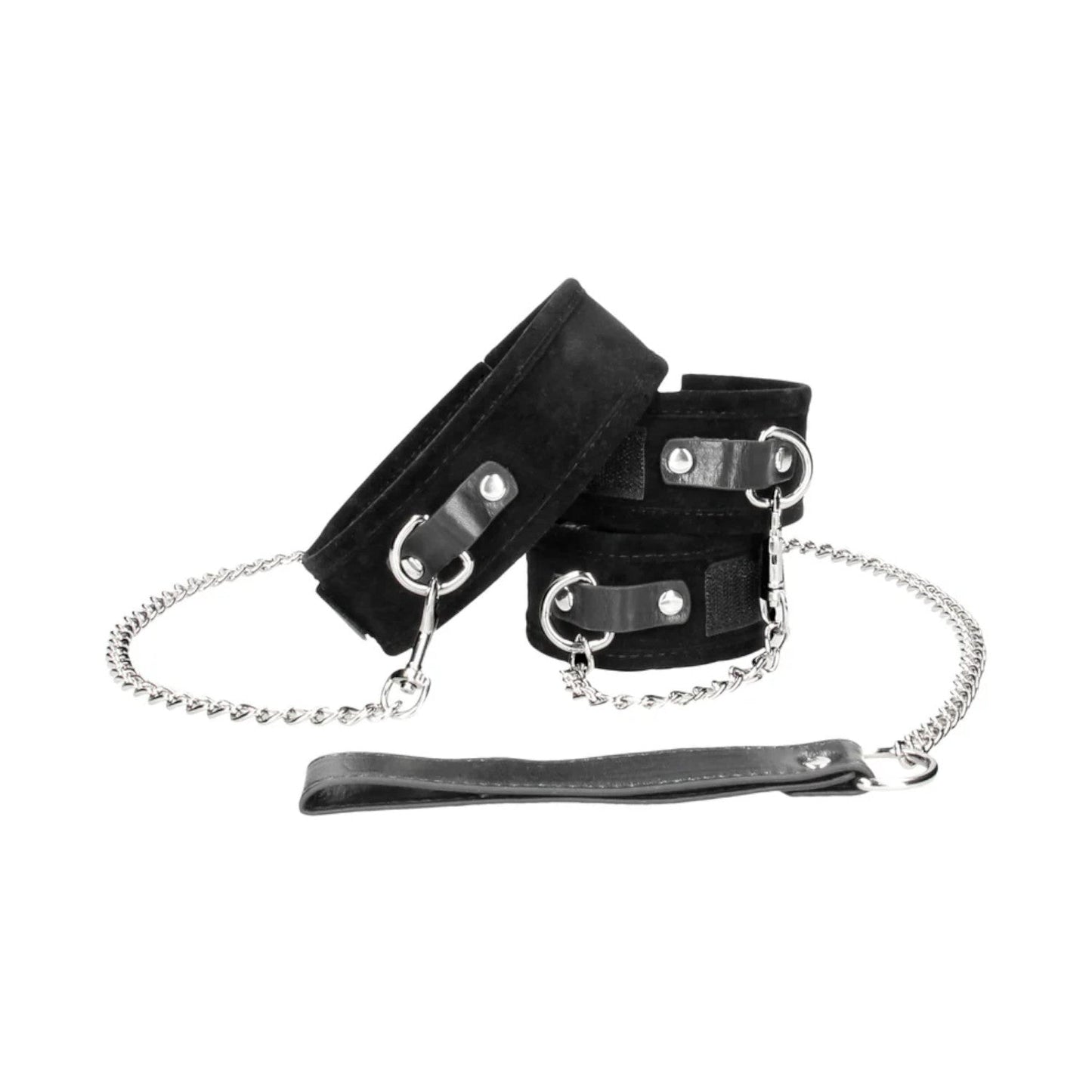 Shots Ouch! Black & White Adjustable Velcro Collar With Leash & Wrist Cuffs Black