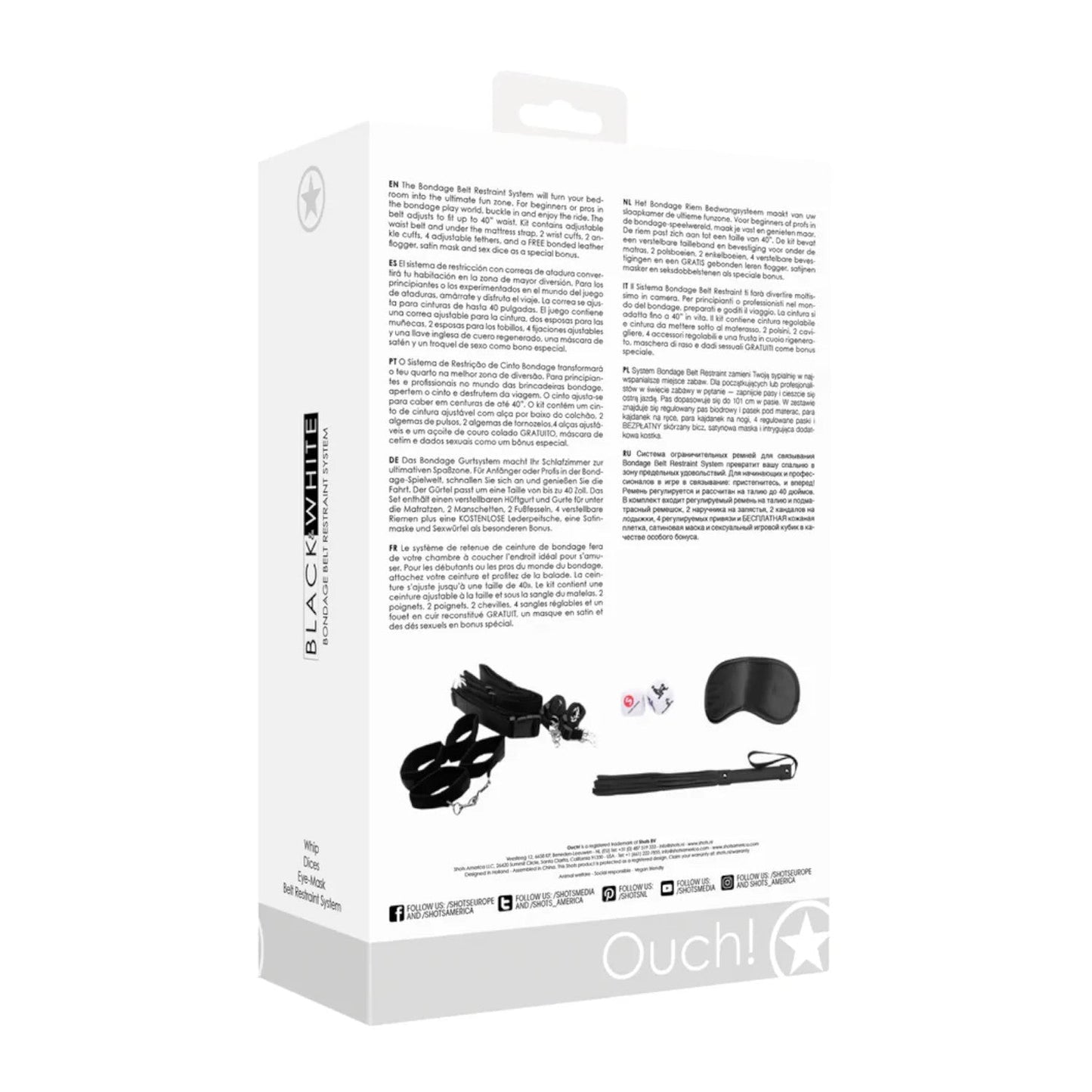 Shots Ouch! Black & White Bondage Belt Restraint System
