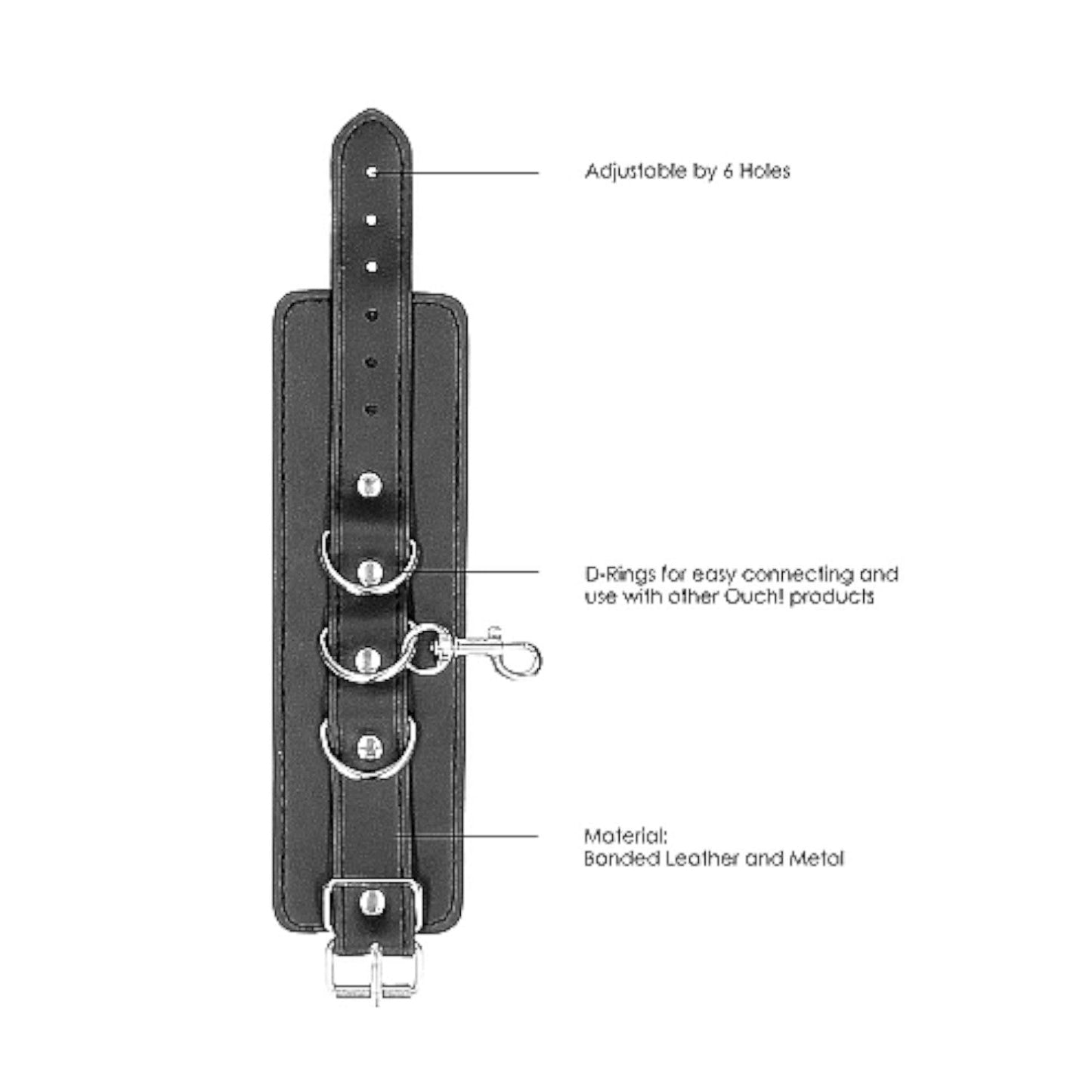 Shots Ouch! Black & White Bonded Leather Hogtie With Hand & Ankle Cuffs