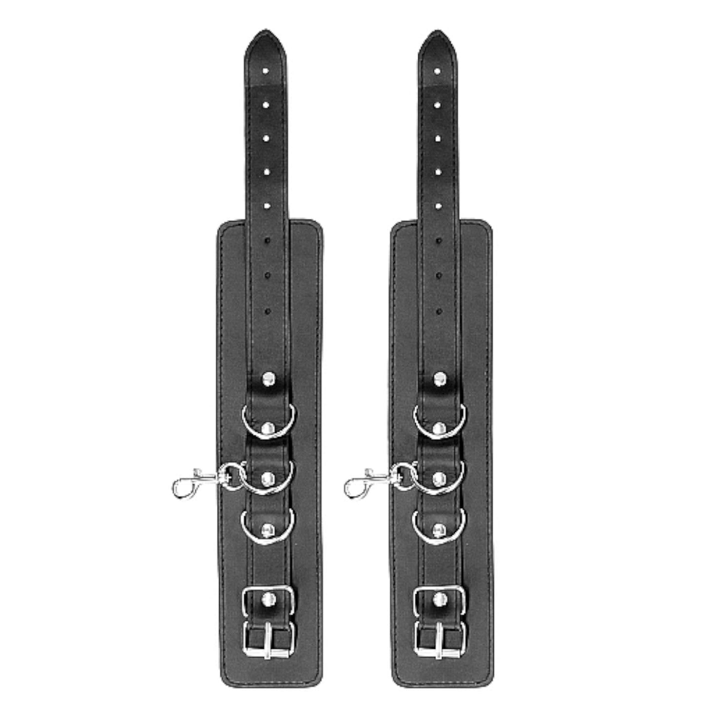 Shots Ouch! Black & White Bonded Leather Hogtie With Hand & Ankle Cuffs
