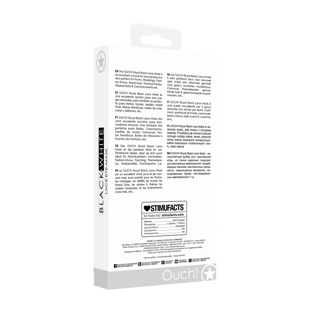 Shots Ouch! Black & White Royal Lace Eye-Mask - Black