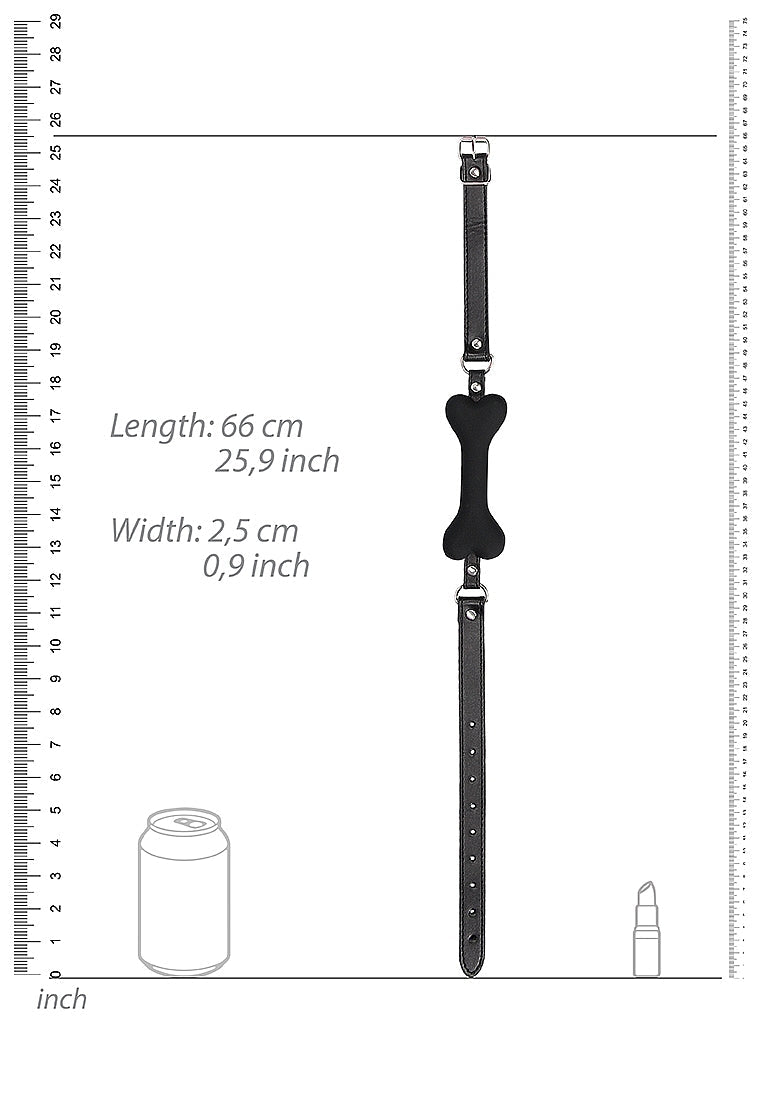 Shots Ouch! Black & White Silicone Bone Gag With Adjustable Bonded Leather Straps