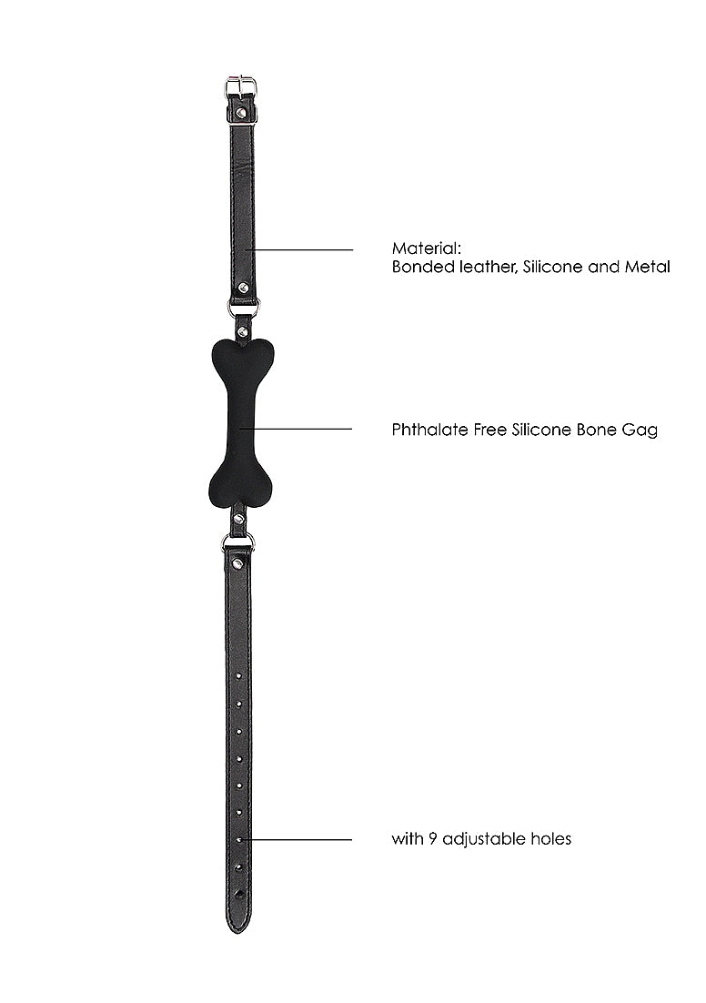 Shots Ouch! Black & White Silicone Bone Gag With Adjustable Bonded Leather Straps
