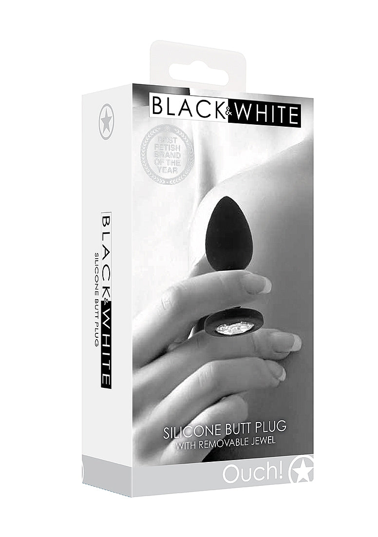Shots Ouch! Black & White Silicone Butt Plug with Removable Jewel