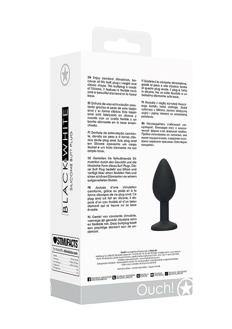 Shots Ouch! Black & White Silicone Butt Plug with Removable Jewel
