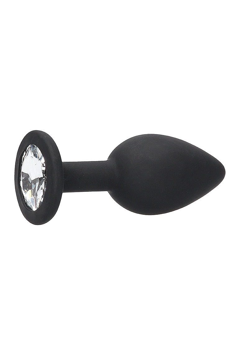 Shots Ouch! Black & White Silicone Butt Plug with Removable Jewel