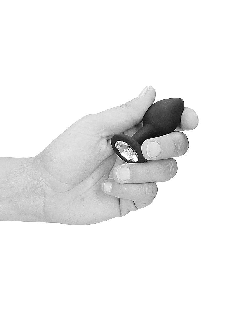Shots Ouch! Black & White Silicone Butt Plug with Removable Jewel