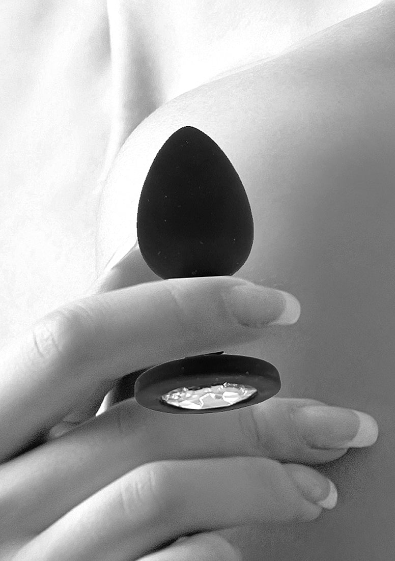 Shots Ouch! Black & White Silicone Butt Plug with Removable Jewel