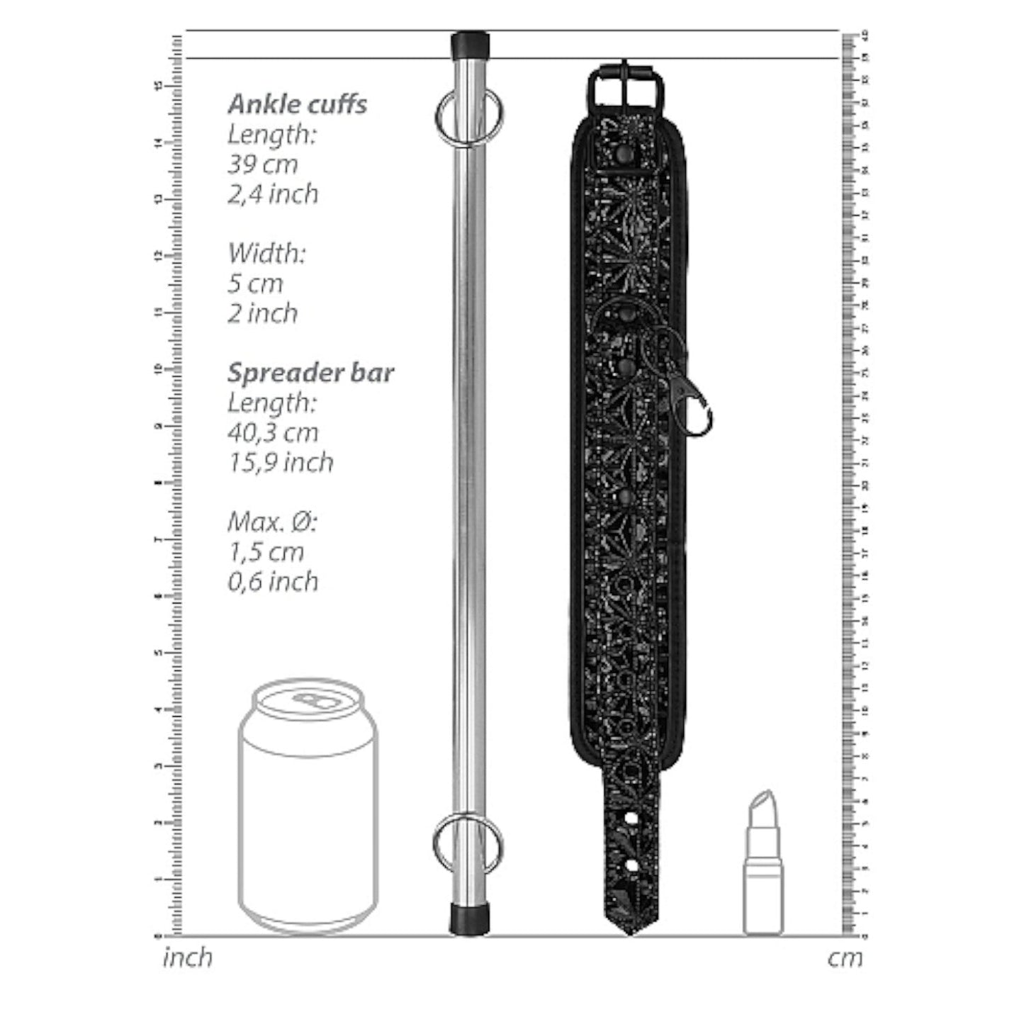 Shots Ouch! Luxury Adjustable Spreader Bar Black