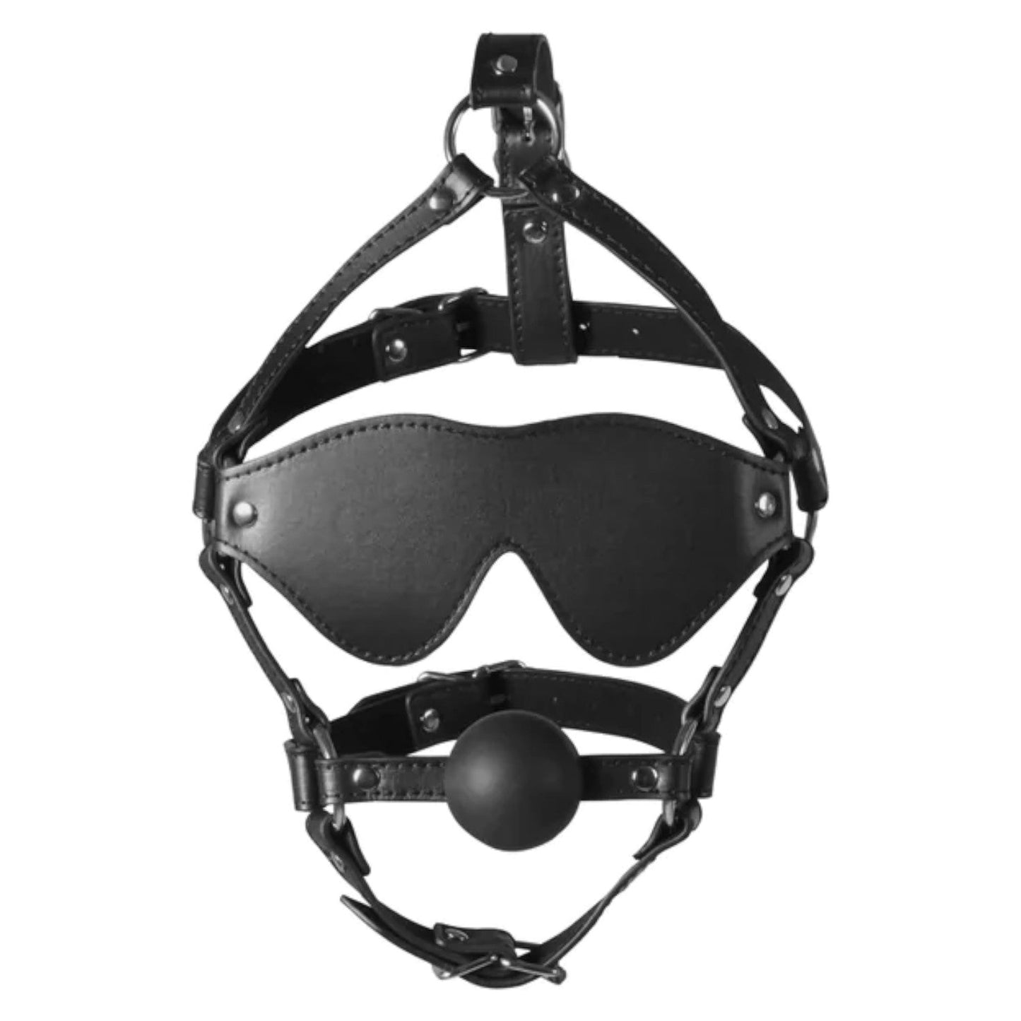 Shots Ouch! Xtreme Blindfolded Head Harness with Solid Ball Gag Black