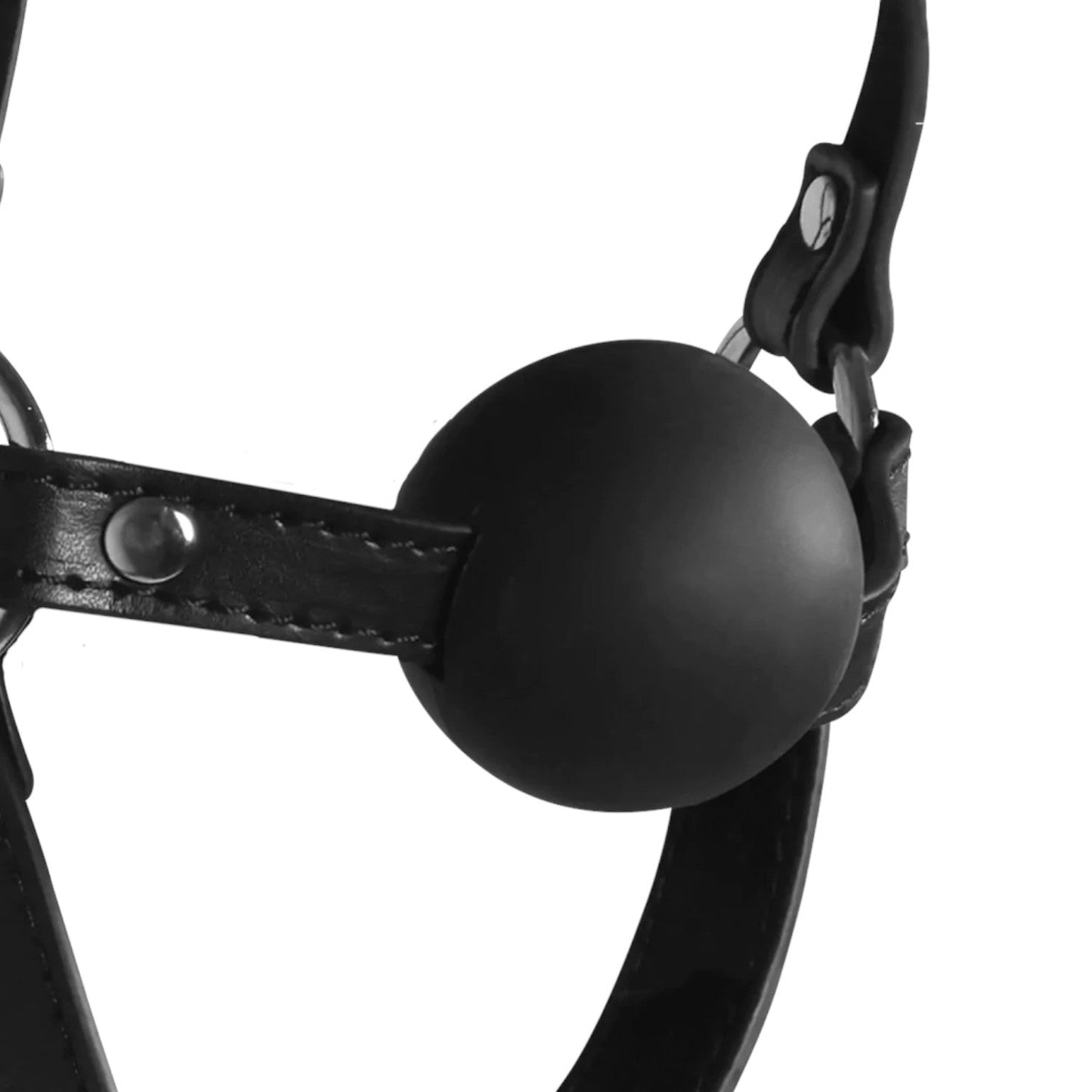 Shots Ouch! Xtreme Blindfolded Head Harness with Solid Ball Gag Black