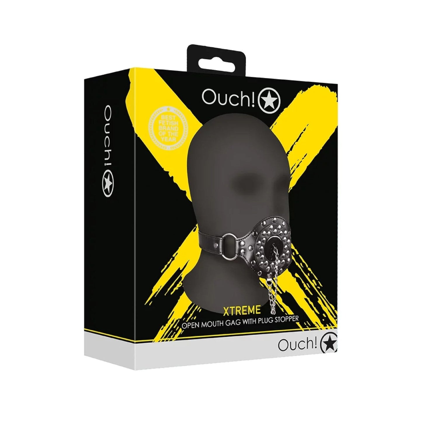 Shots Ouch! Xtreme Open Mouth Gag with Plug Stopper Black