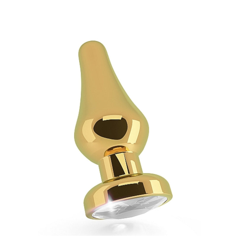 Shots Rich R1 Gold Plug 3.9 Inch With Clear Sapphire