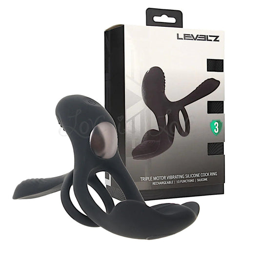 Shots LEVELZ Triple Motor Vibrating Silicone Cockring - Black