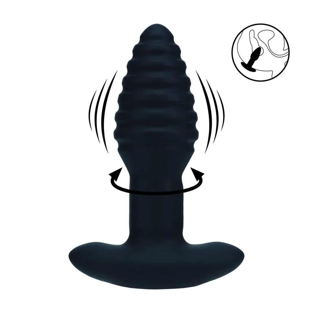 Shots LEVELZ Vibrating and Rotating Ribbed Silicone Anal Plug - Black